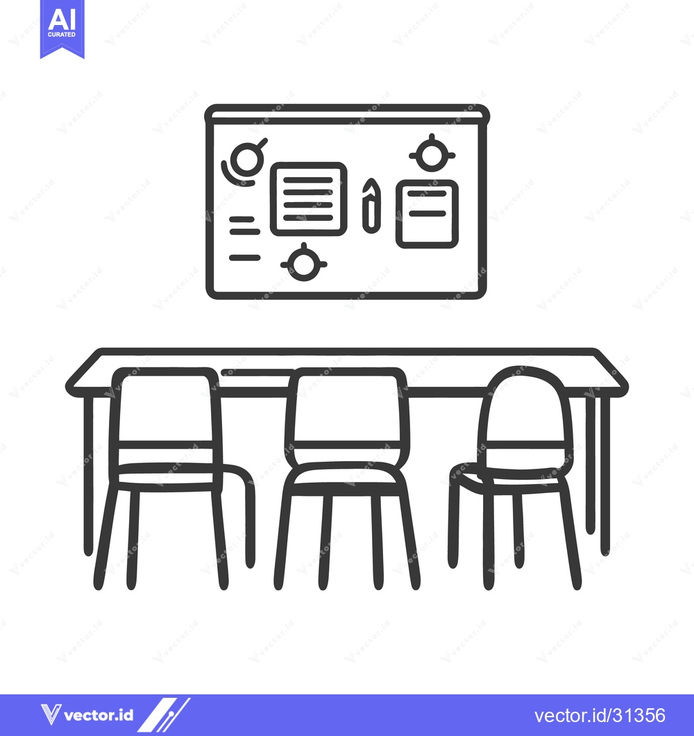 Premium Vector of A conference table with three chairs and a whiteboard above