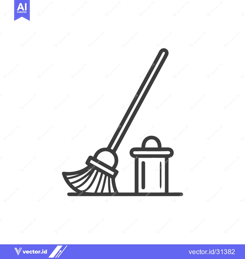 Premium Vector dari Minimalist Broom and Dustpan Icon: Cleaning Equipment Symbol in Black