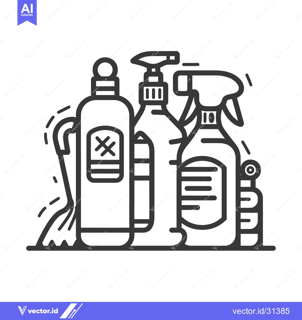 Premium Vector of Illustration of Cleaning Supplies Depicted in a Monochromatic Style
