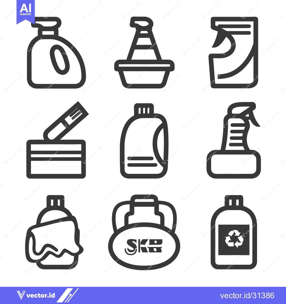 Premium Vector dari Outlined vector graphic depictions of different cleaning supplies and