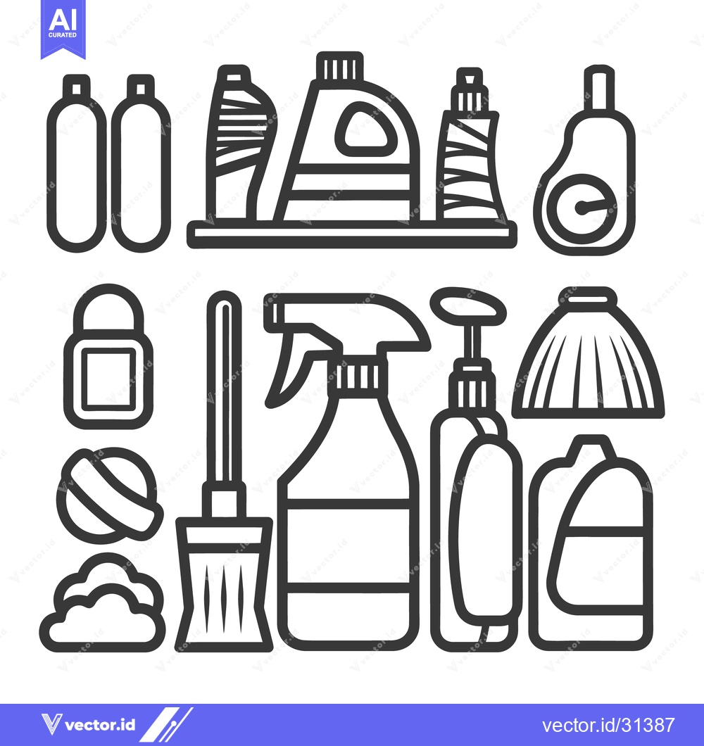 Premium Vector dari Illustrated outline collection of household cleaning supplies and tool