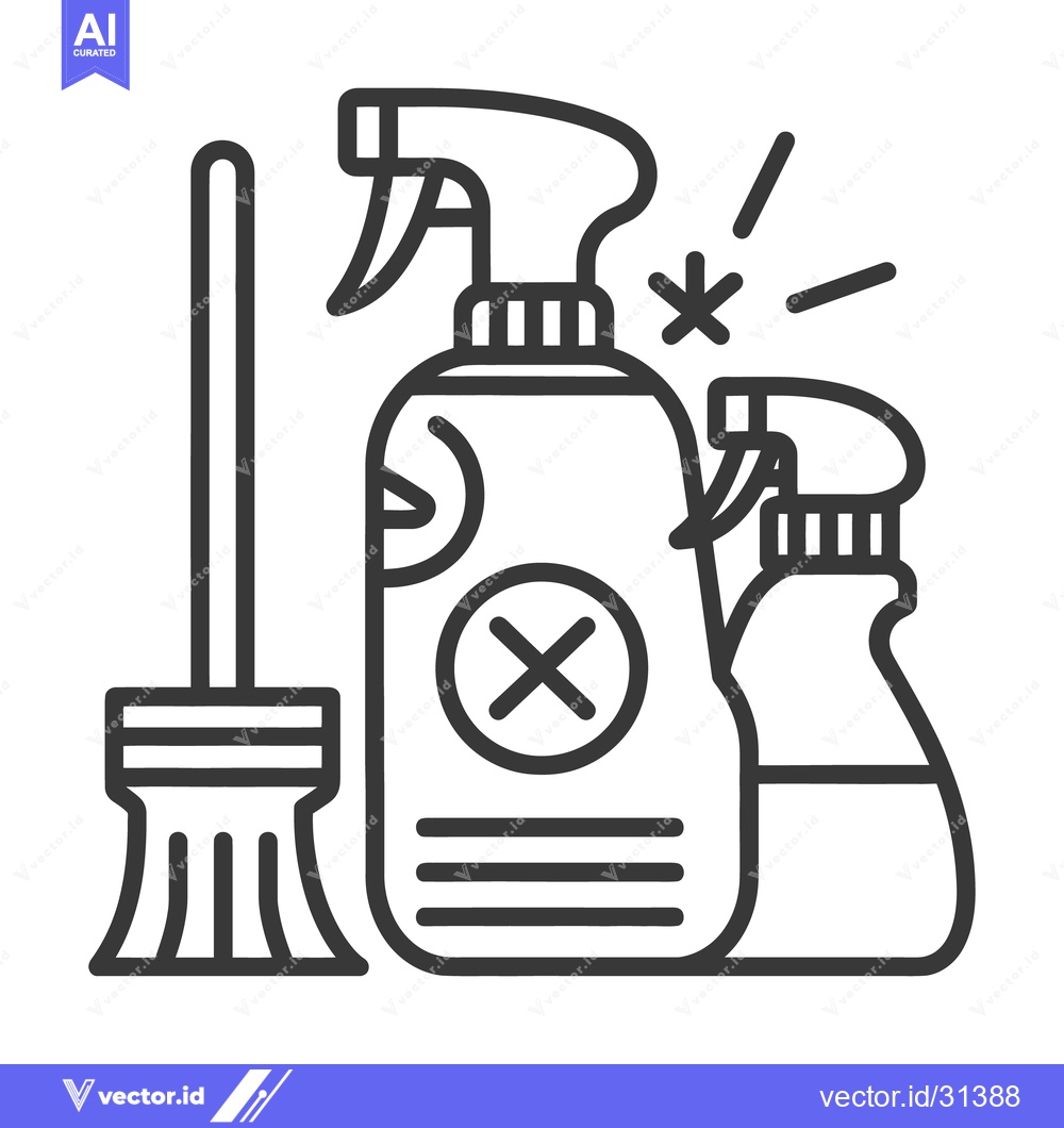 Premium Vector of Household cleaning supplies with a broom and spray bottles displayed