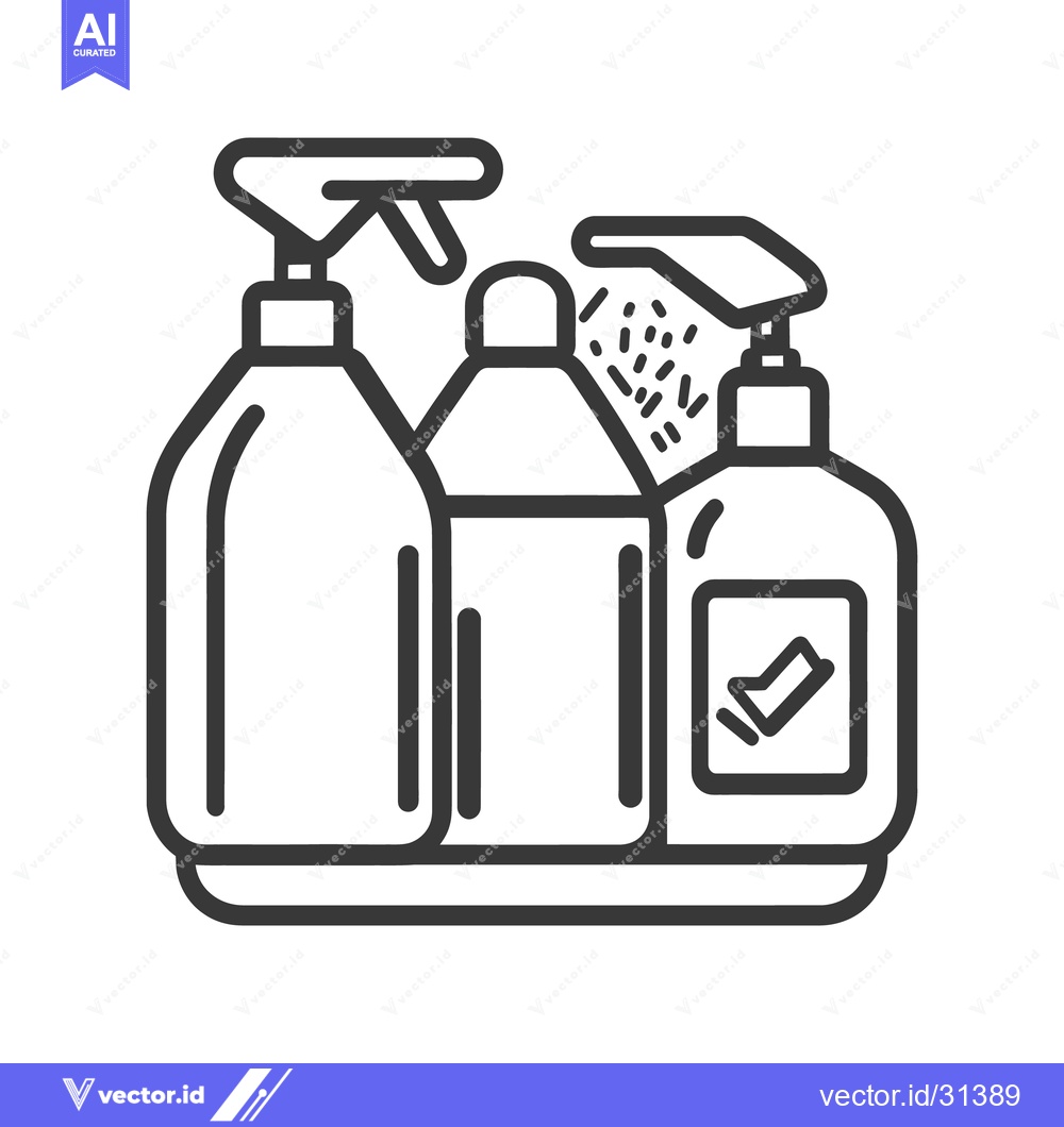 Premium Vector dari Three different cleaning product bottles displayed in a tray