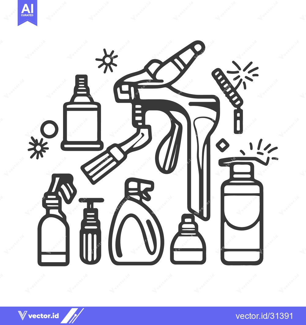Premium Vector dari A collection of cleaning supplies and spray bottles are illustrated