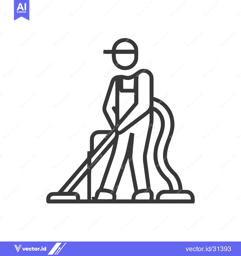Premium Vector dari Minimalist Icon: Cleaner Vacuuming, Line Art Illustration of Janitor a