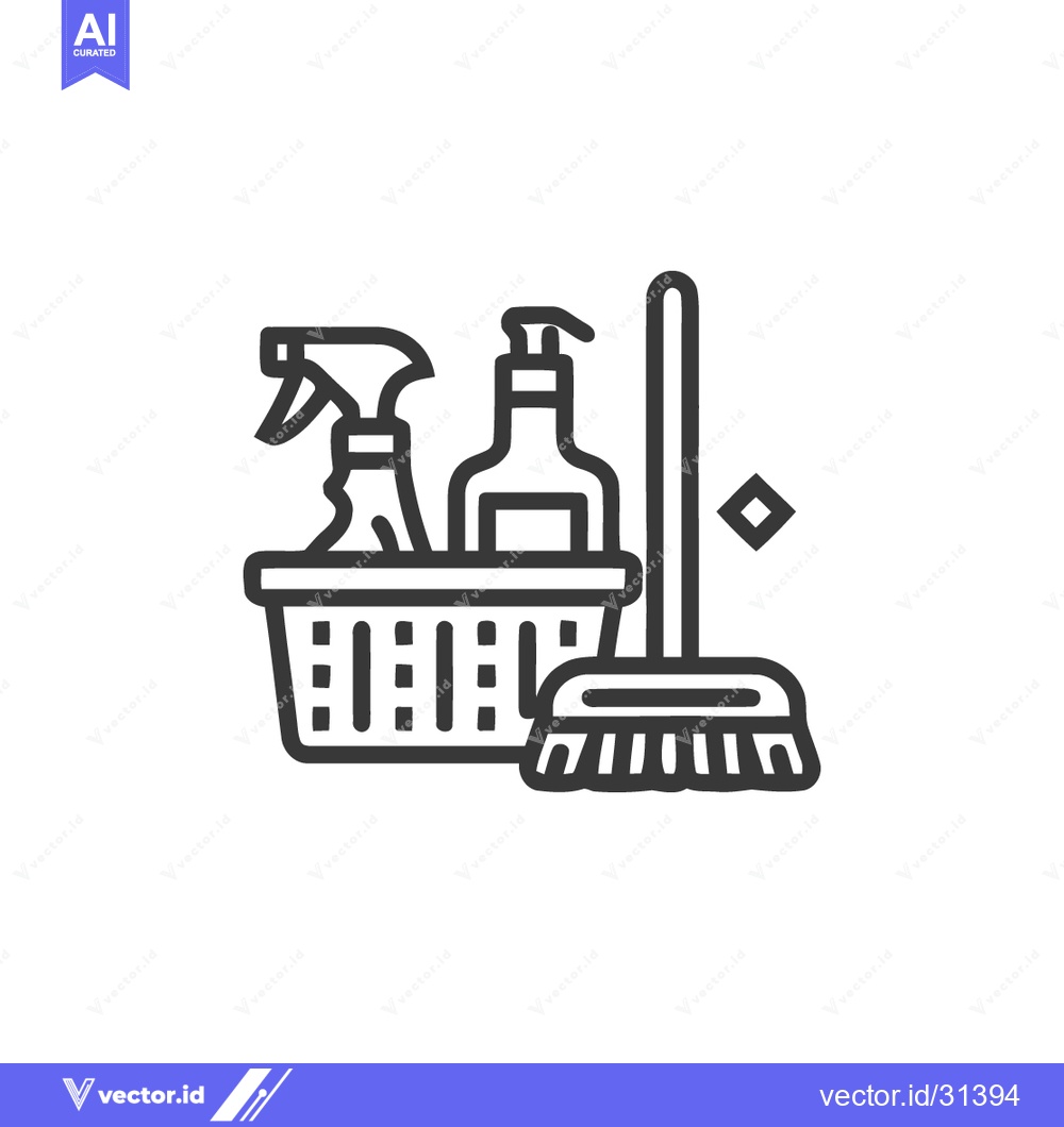 Premium Vector dari Cleaning Supplies Icon: Basket with Spray Bottle, Liquid Soap, and Bro