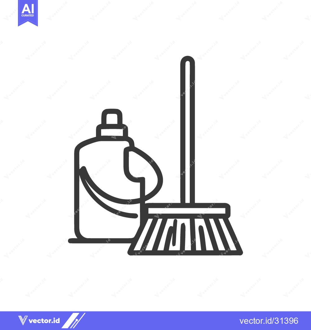 Premium Vector dari Minimalist Cleaning Supplies Icon: Broom and Detergent Bottle