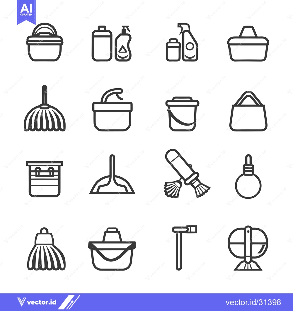 Premium Vector of Cleaning Supplies and Equipment Line Icons Set