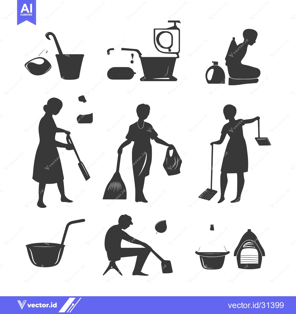 Premium Vector dari Cleaning Supplies and People Silhouettes