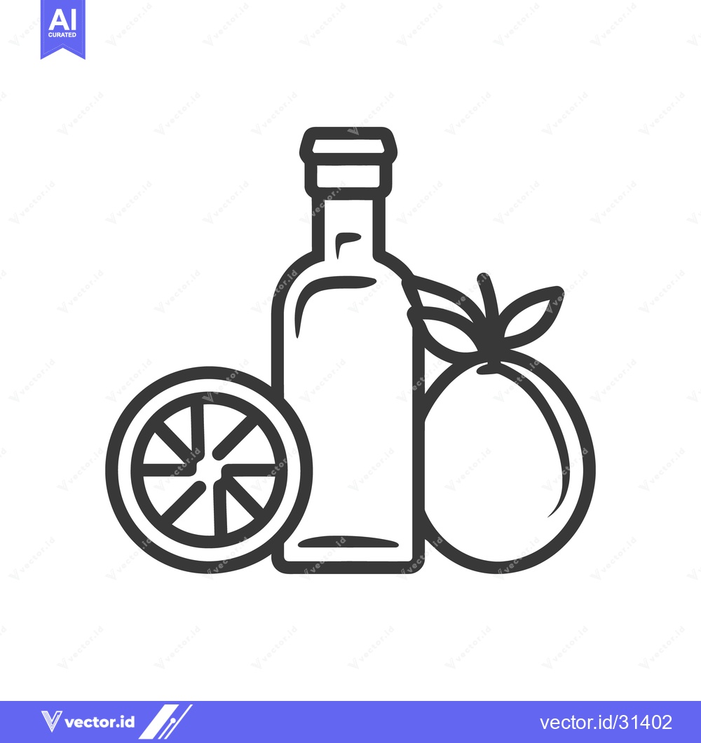 Premium Vector dari Simple line art illustration of a bottle and citrus fruit