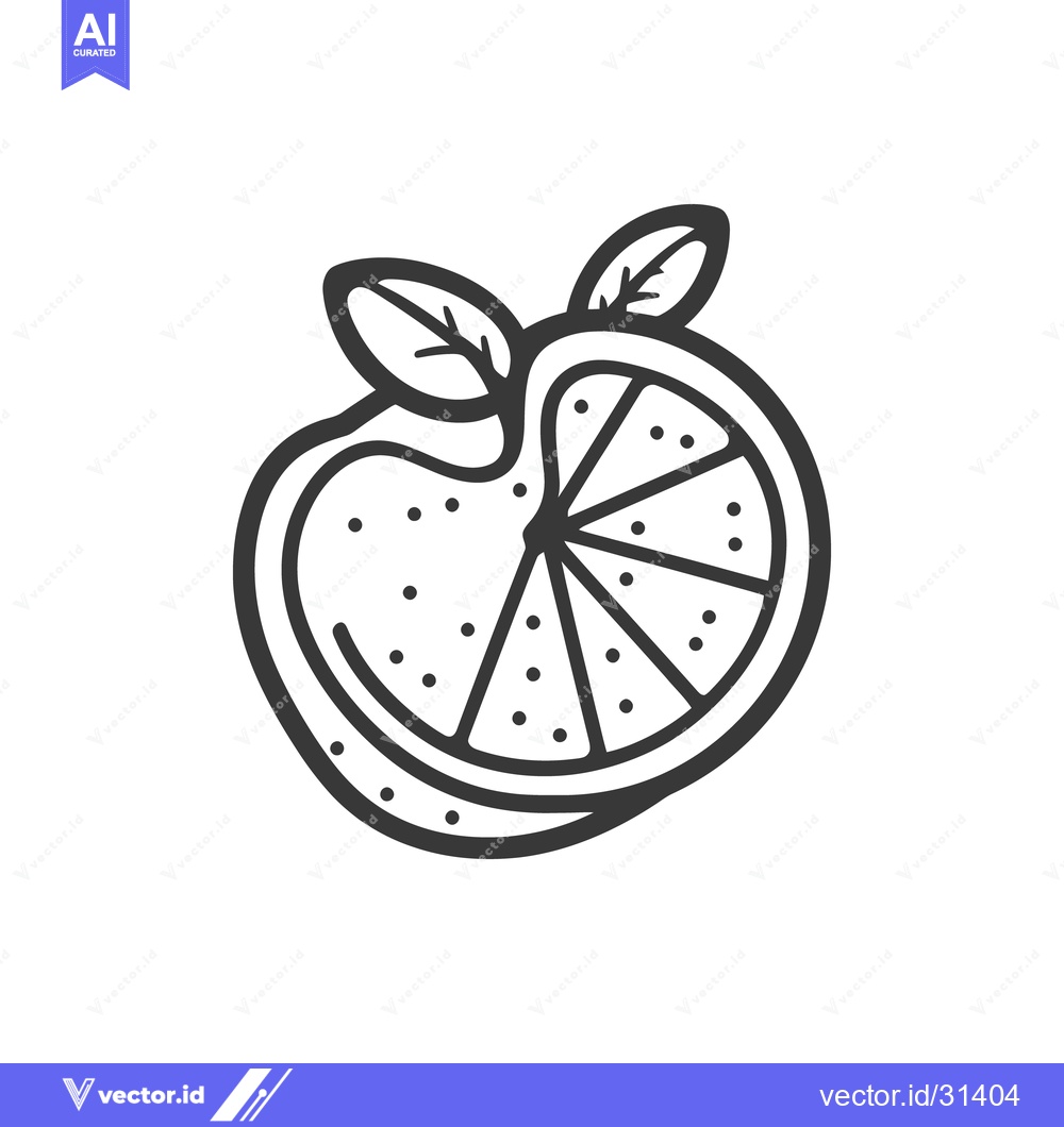 Premium Vector dari Simple black and white illustration of sliced citrus fruit with leaves