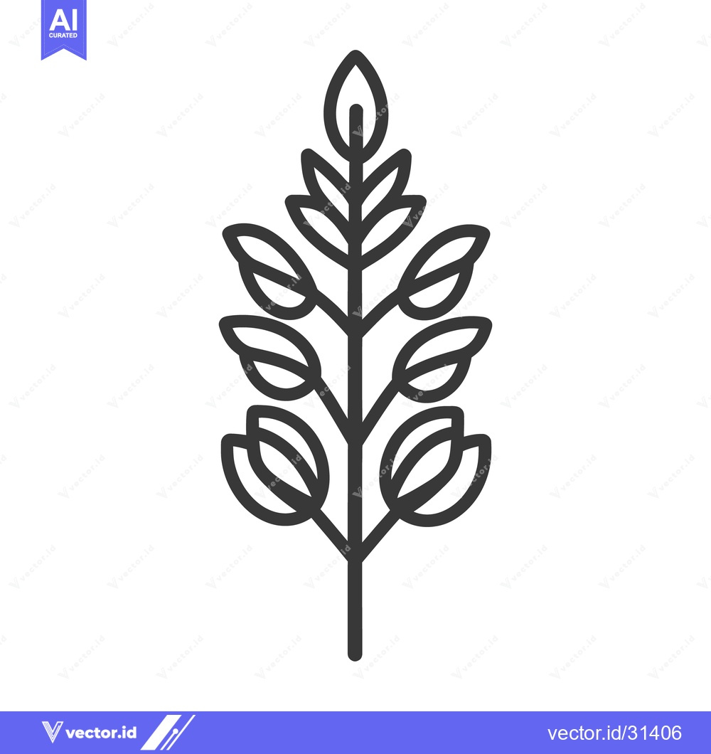 Premium Vector of Graphic outline drawing depicting a stylized plant branch with leaves