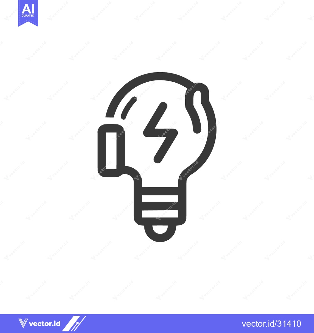 Premium Vector dari Lightbulb Icon with Lightning Bolt, Minimalist Design on White Backgro