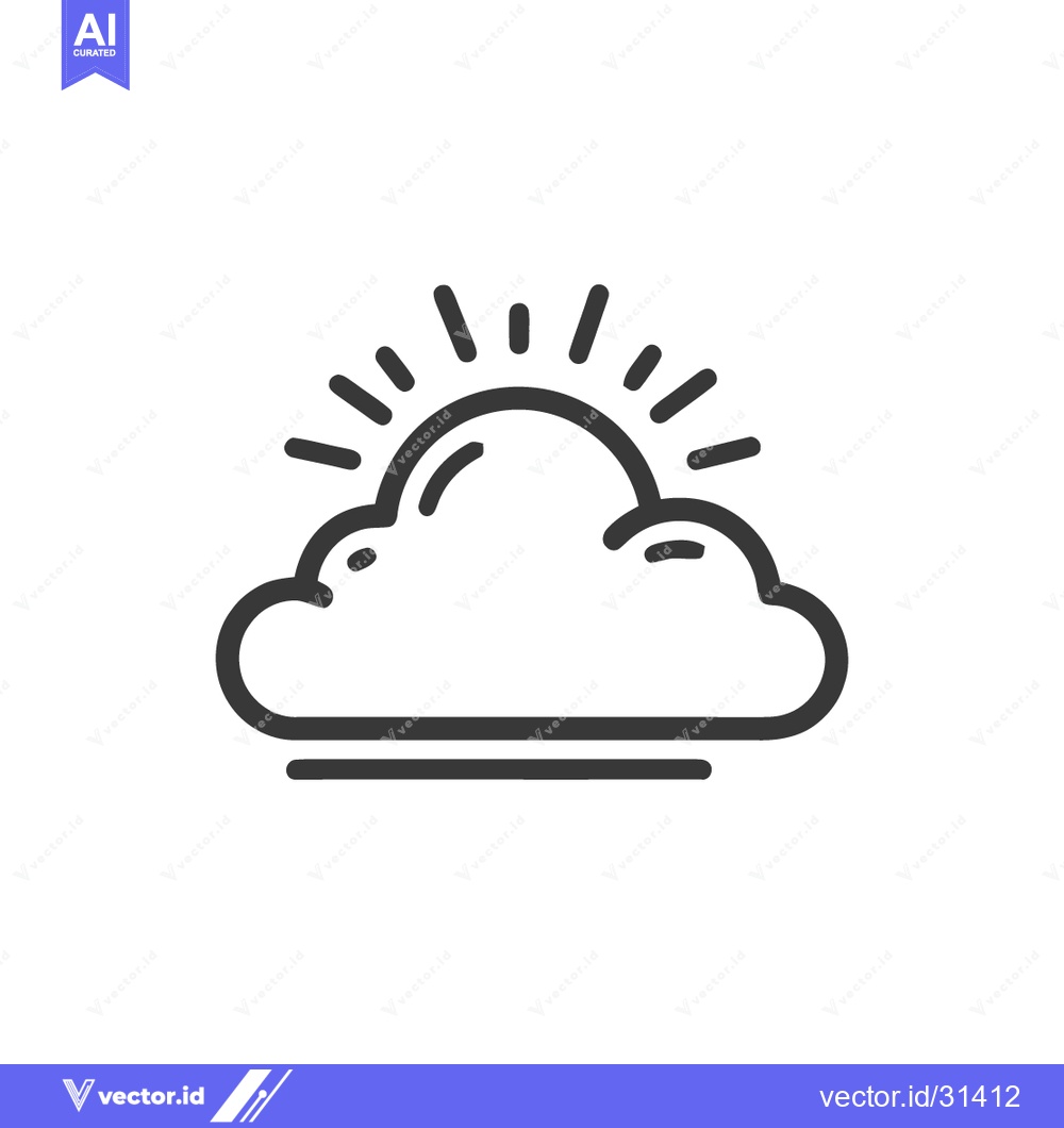 Premium Vector dari Minimalist Icon of Sun Peeking Behind Cloud with Horizon Line