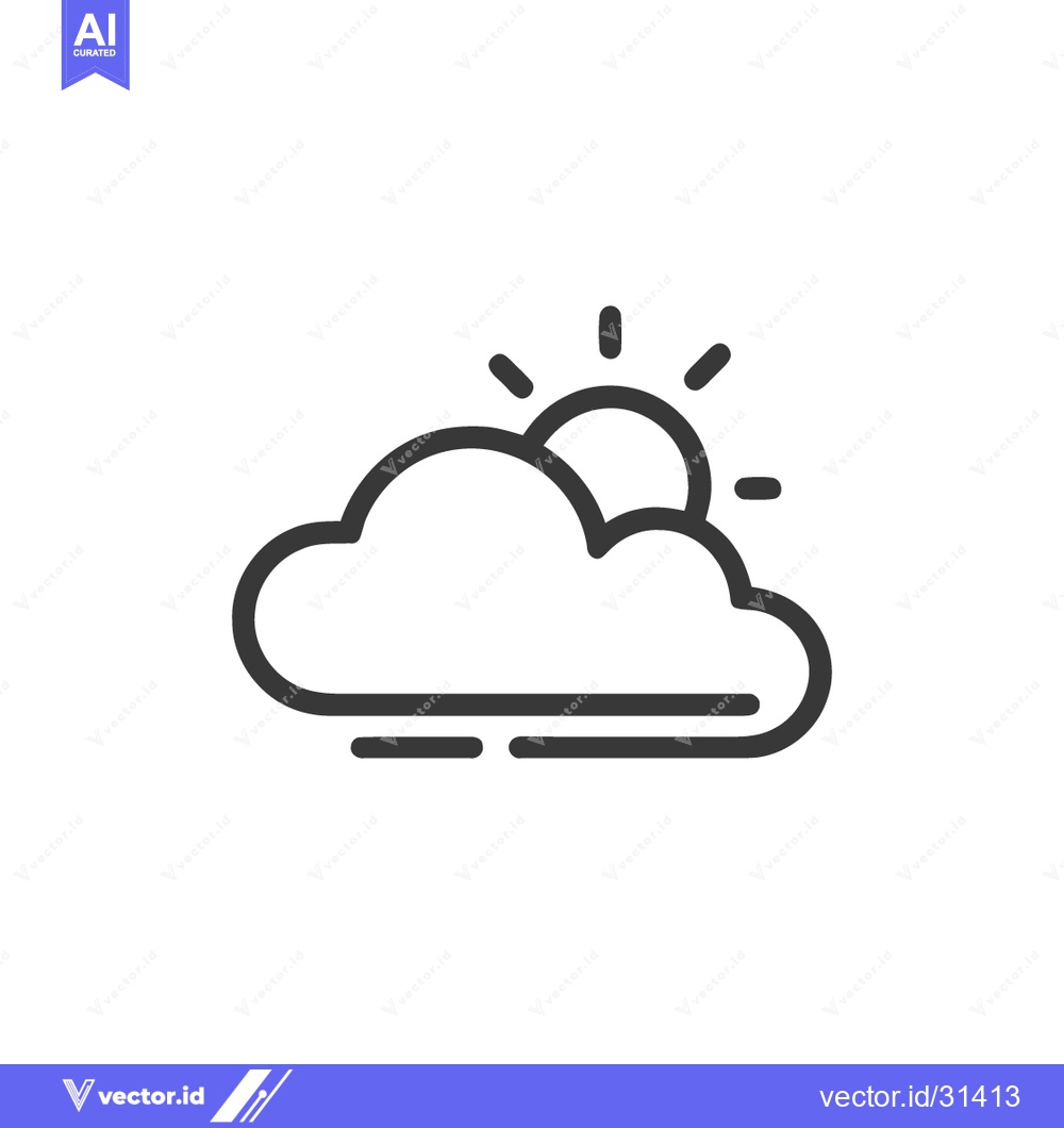 Premium Vector of Minimalist Icon of Sun Peeking Behind Cloud with Rays
