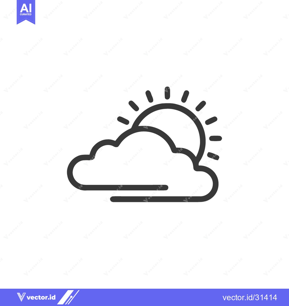 Premium Vector of Minimalist Weather Icon: Sun Partially Obscured by Cloud with Rays