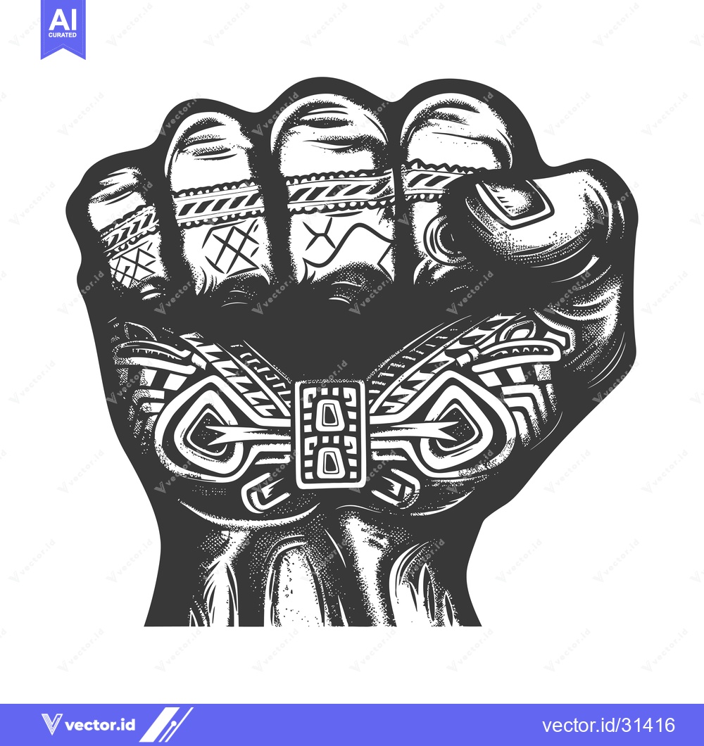 Premium Vector dari Clenched Fist With Intricate Tattoo Design