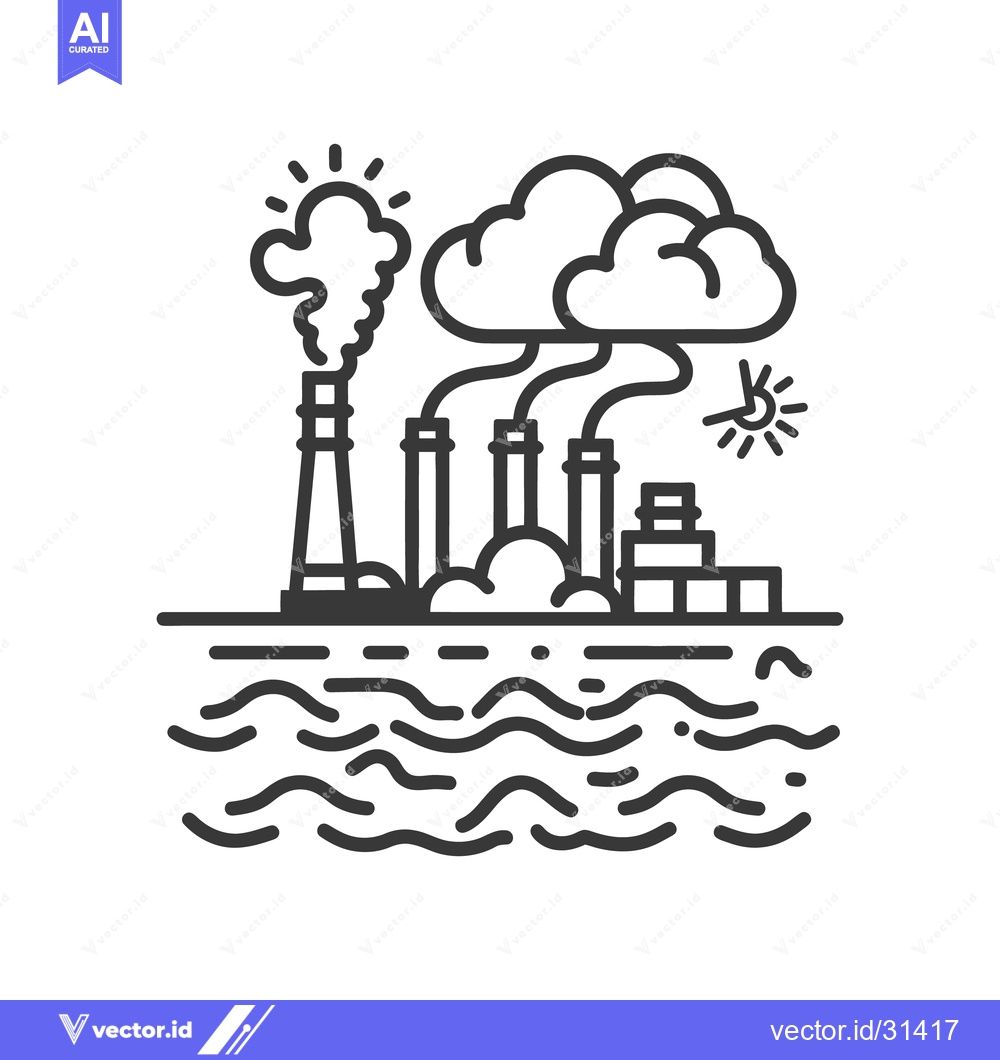 Premium Vector of Industrial plants releasing pollution into the atmosphere and bodies o