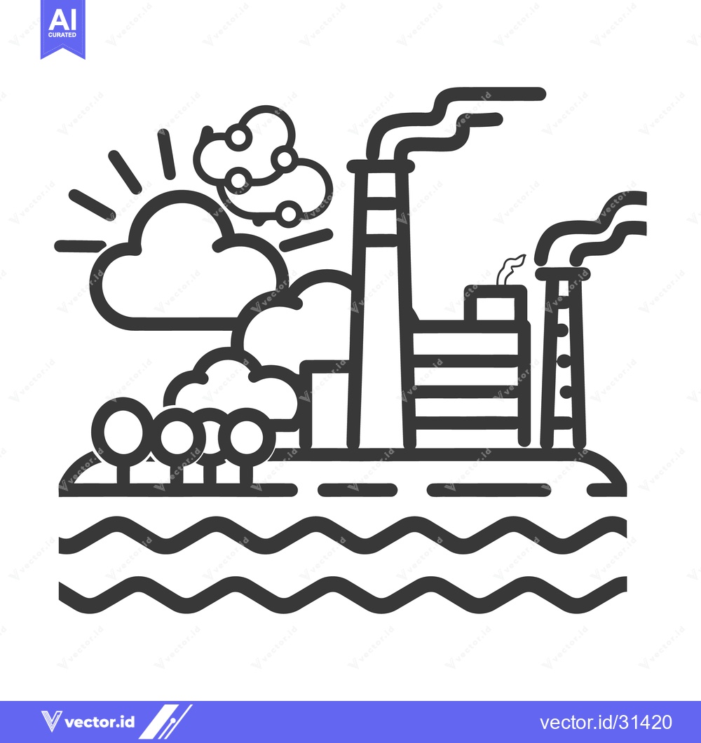 Premium Vector dari Black and white illustration depicts an industrial landscape with smok