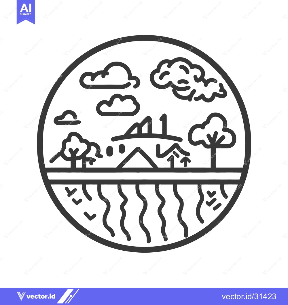 Premium Vector dari Simple circular black and white landscape with clouds and nature