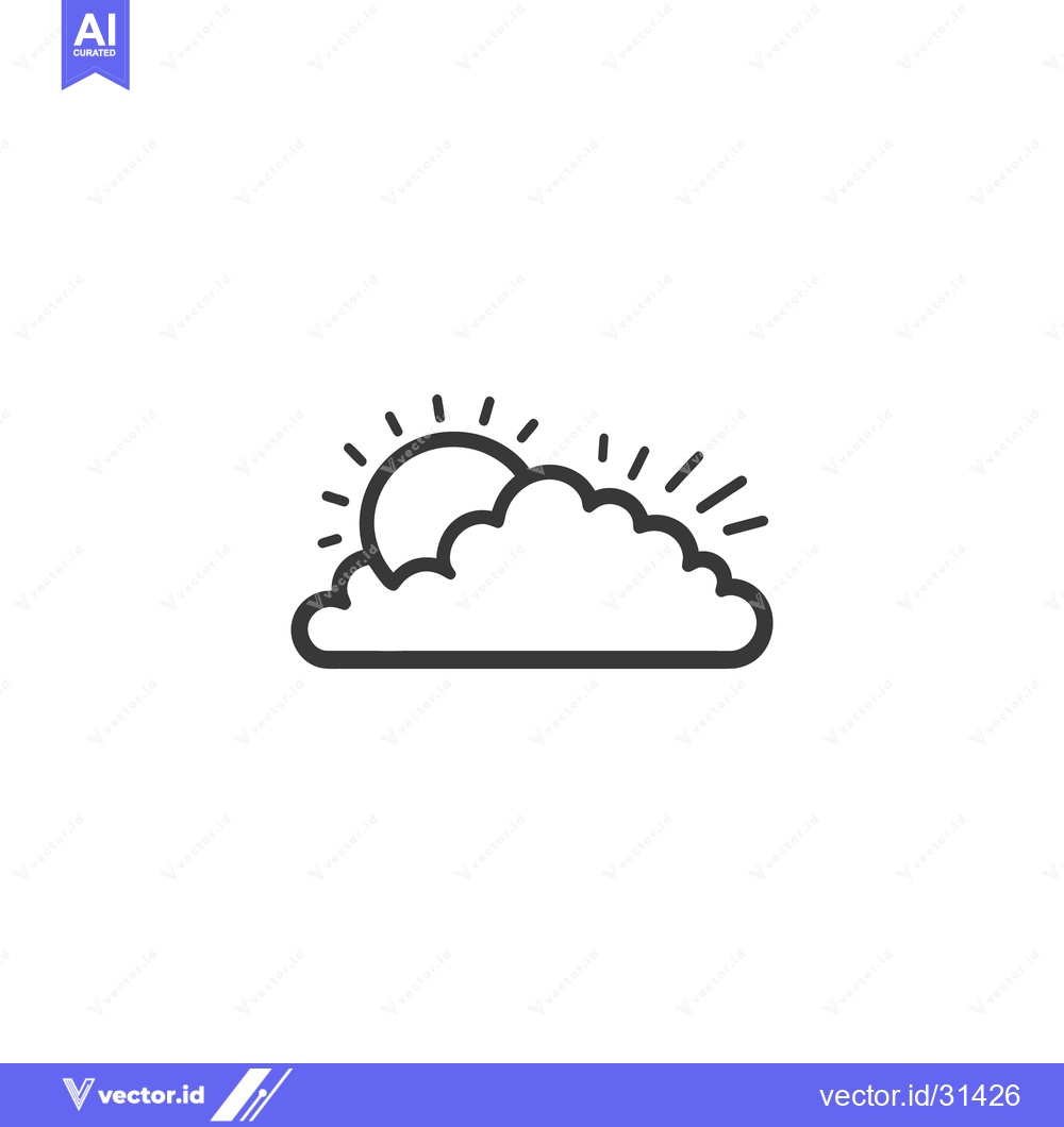Premium Vector of A simple black and white illustration of sun behind a cloud