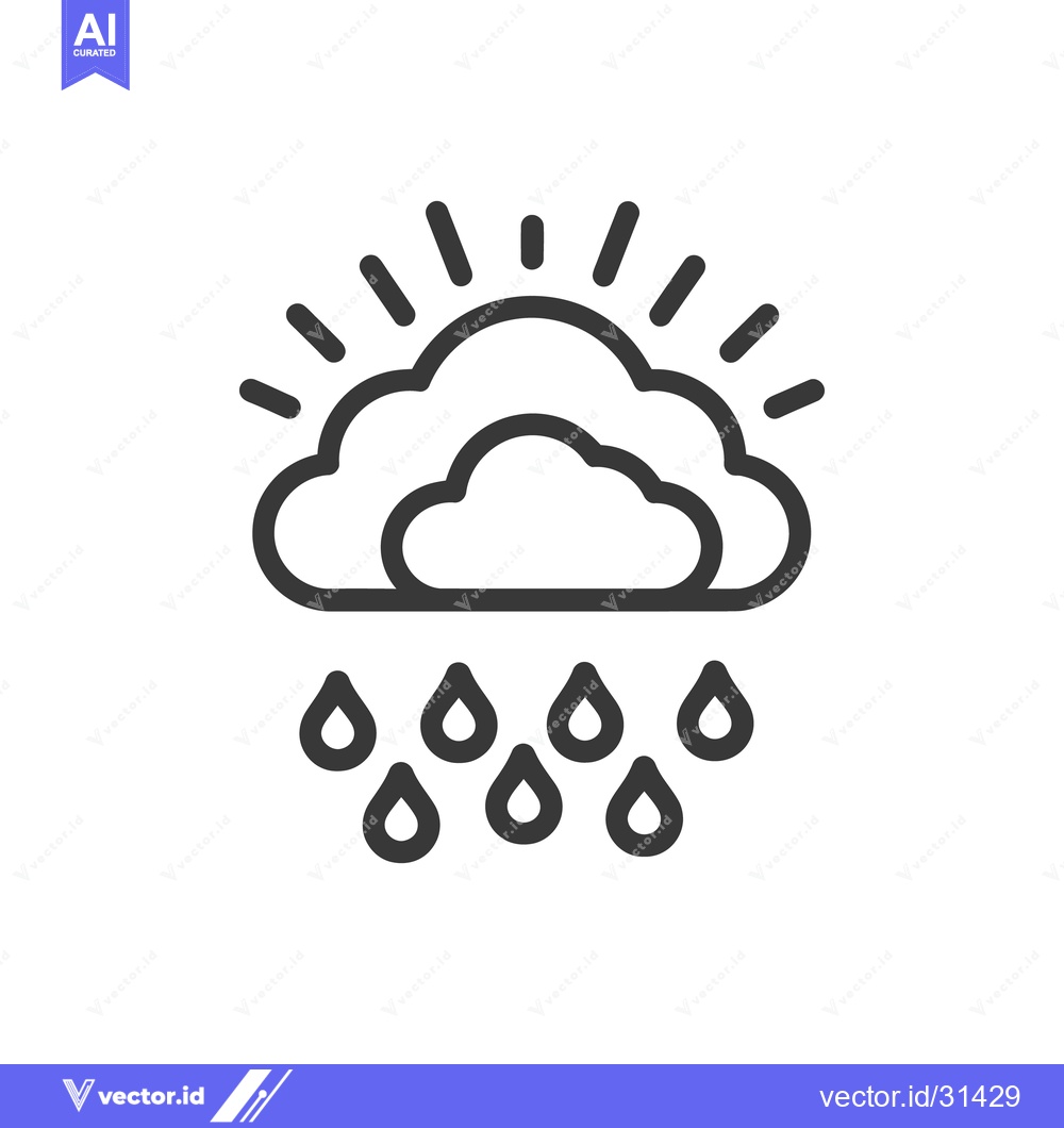 Premium Vector dari Simple line drawing illustrating a partly sunny and rainy weather fore