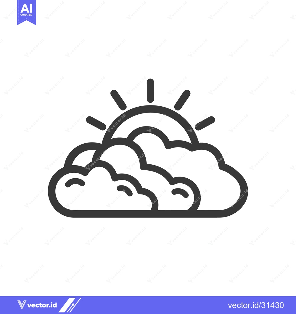 Premium Vector of A stylized depiction of the sun peeking through fluffy clouds