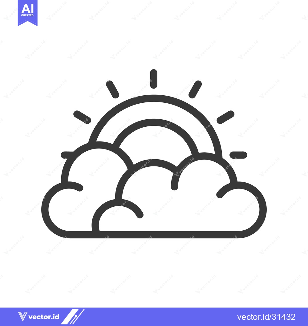Premium Vector dari A black and white outline illustration depicting sun and clouds