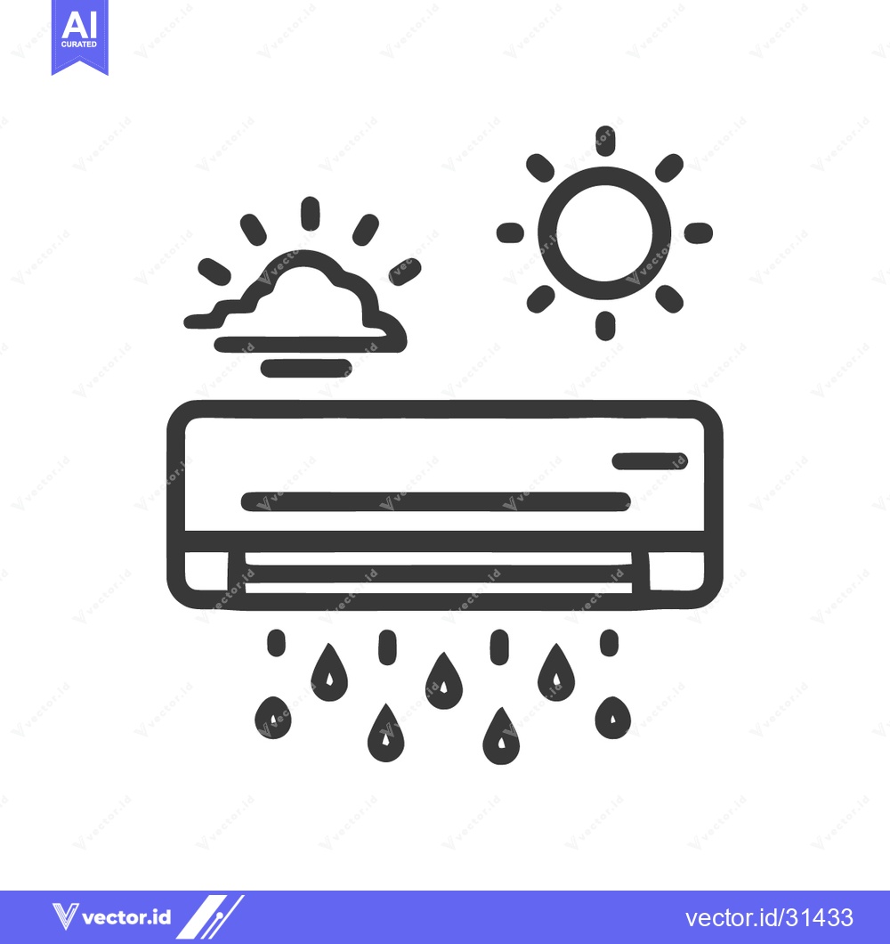 Premium Vector dari Air Conditioner Icon with Sun, Cloud, and Water Droplets in Line Art S