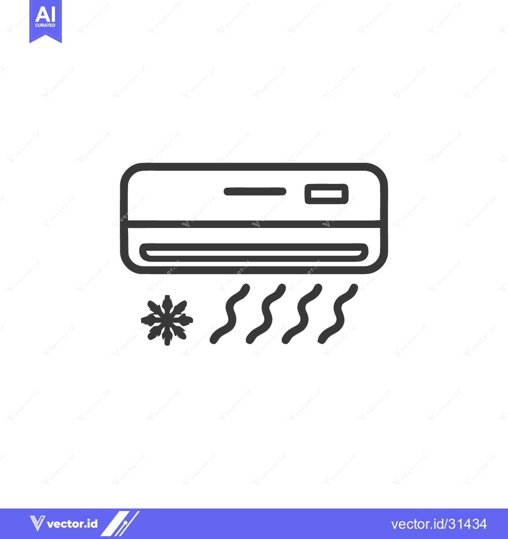 Premium Vector of Air Conditioner Unit Icon with Cooling Waves and Snowflake Symbol