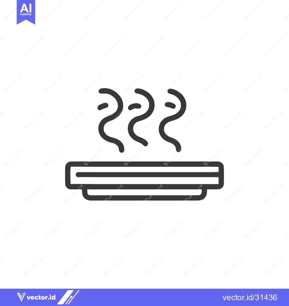 Premium Vector dari Minimalist Hot Food Tray Icon with Rising Steam, Black Outline on Whit