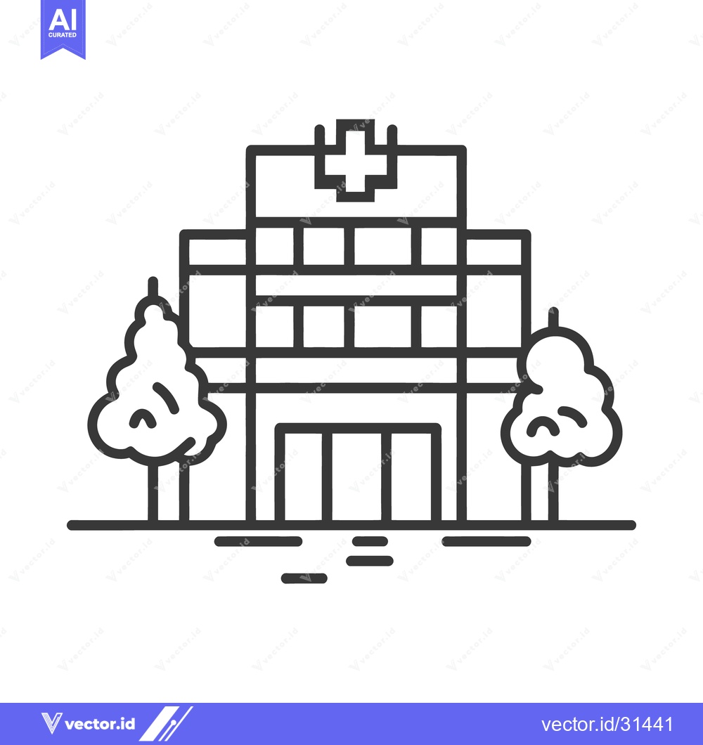 Premium Vector dari An illustrated front view of a building with trees and a cross