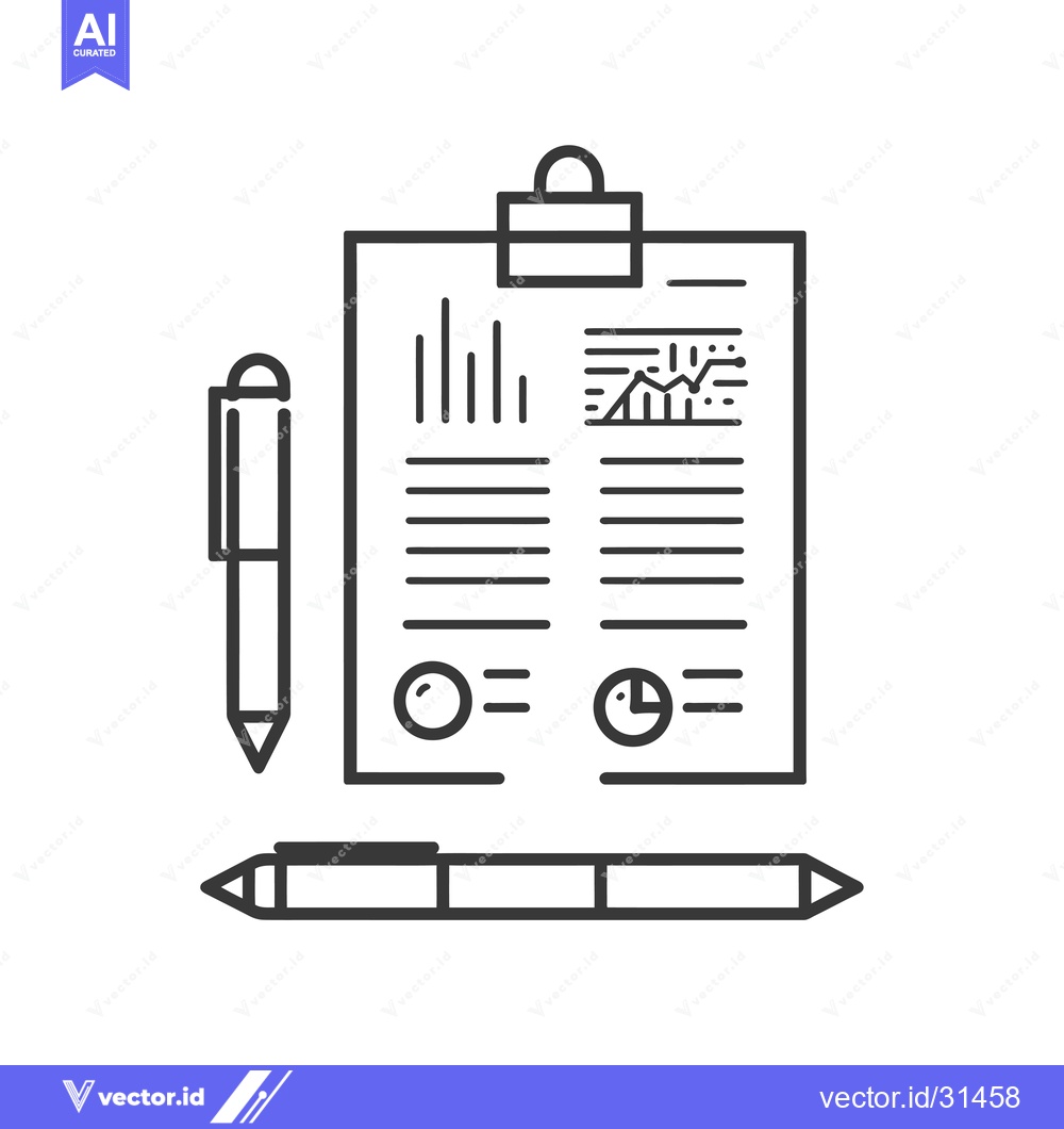 Premium Vector of Clipboard with Charts and Pen Icon Illustration
