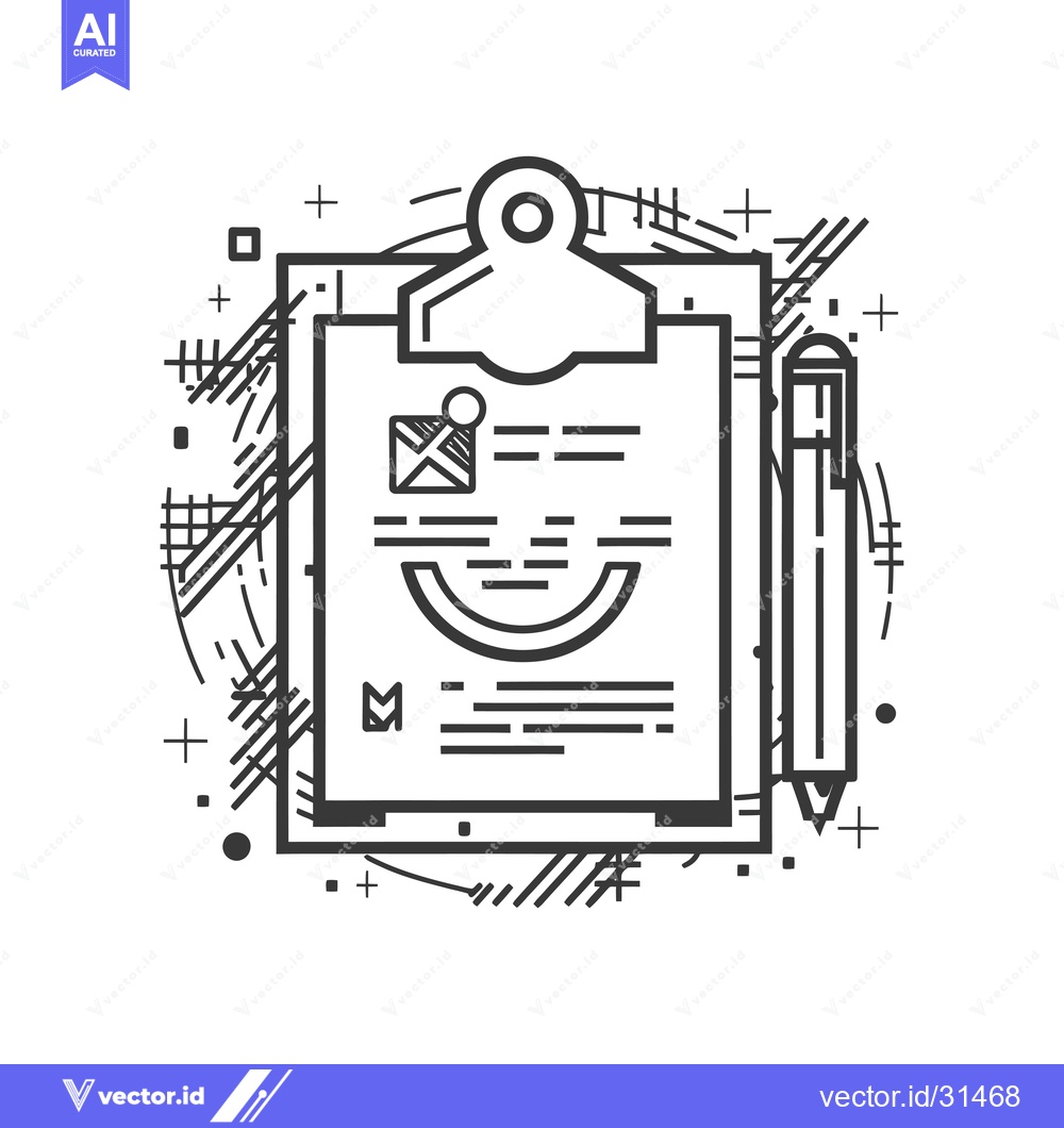 Premium Vector of Clipboard with Checklist and Pen, Abstract Sketch Style