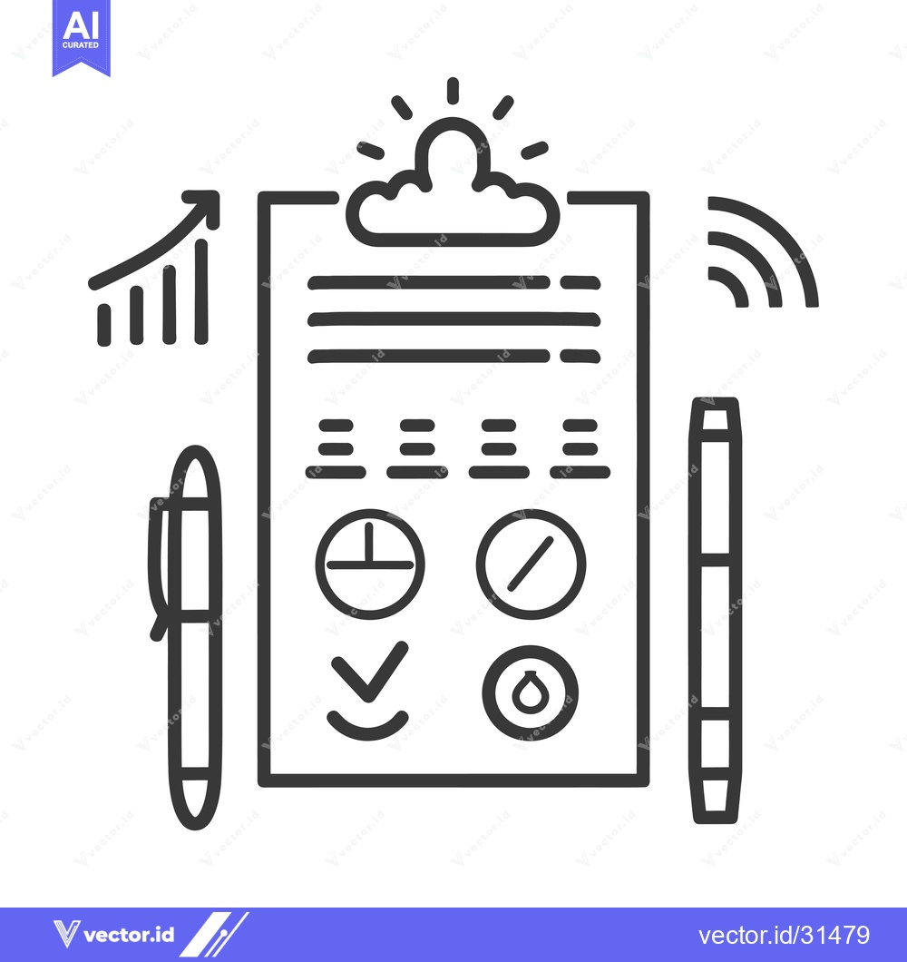 Premium Vector dari Clipboard with Data, Charts, and Pens