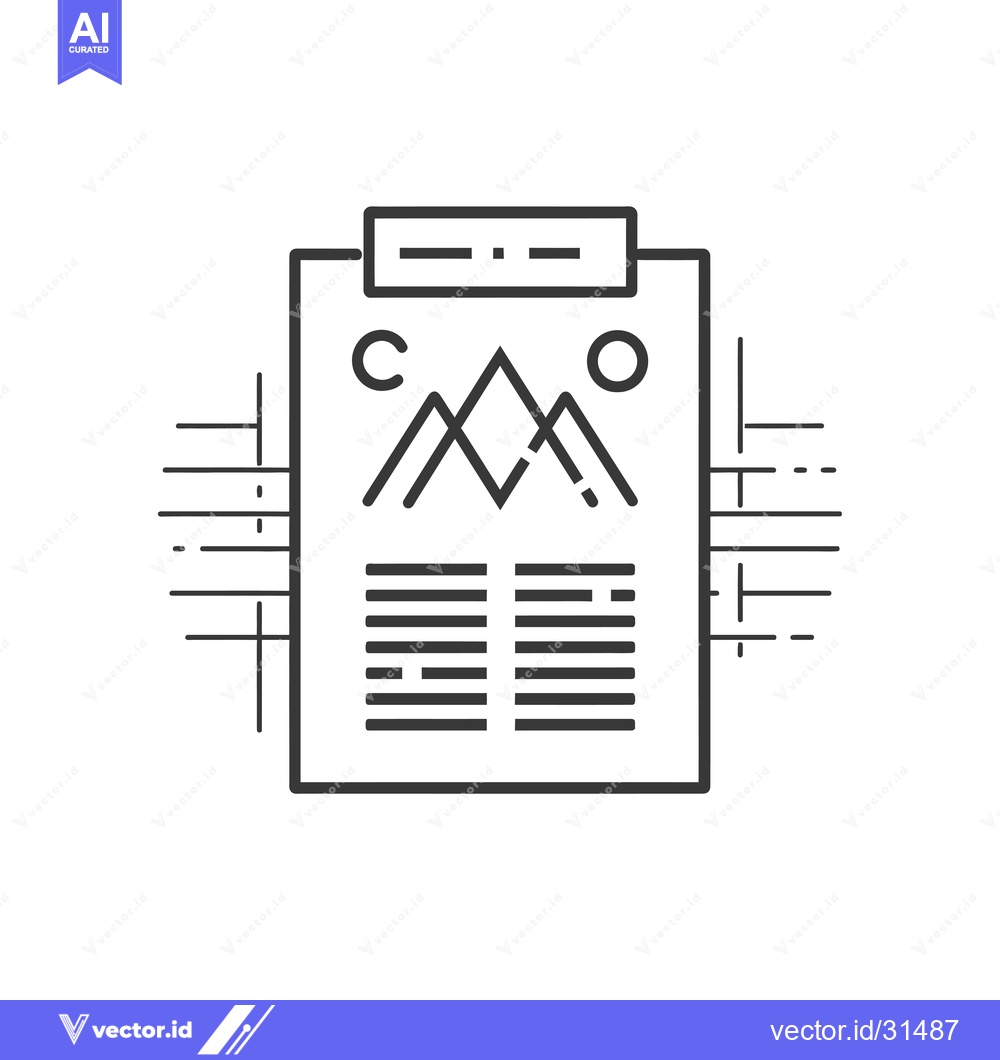 Premium Vector dari Clipboard with Mountains and Text Outline Icon