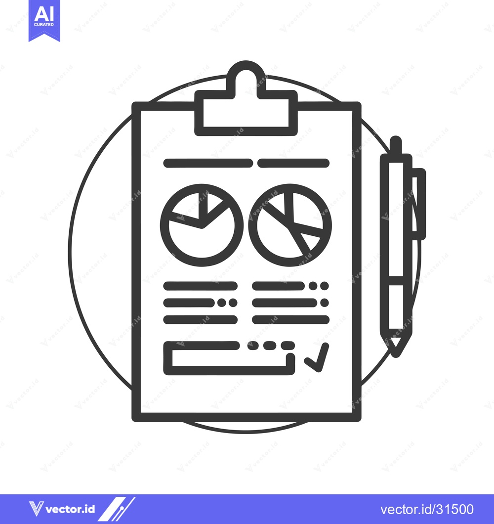 Premium Vector of Clipboard with Two Pie Charts, Lines, and Checkmark