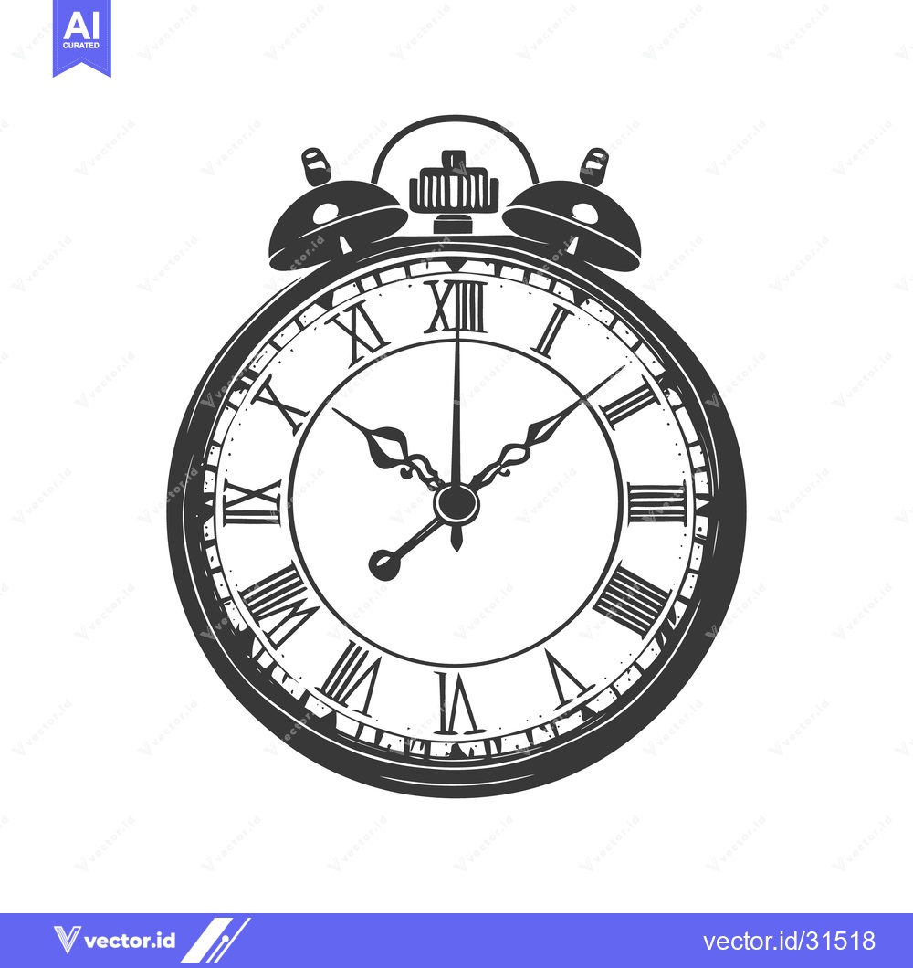 Premium Vector of A vintage style analog alarm clock with roman numerals