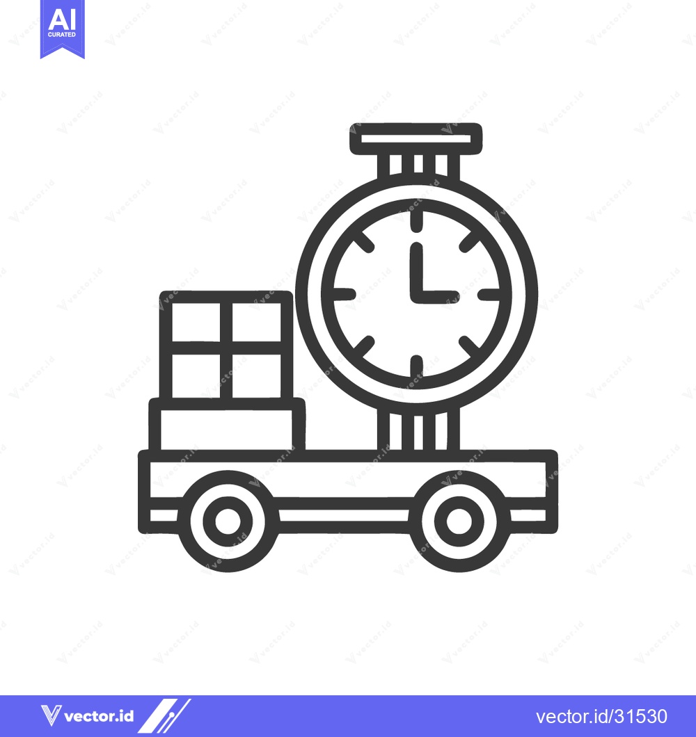 Premium Vector dari Express Delivery Icon: Clock and Packages on Cart, Line Art