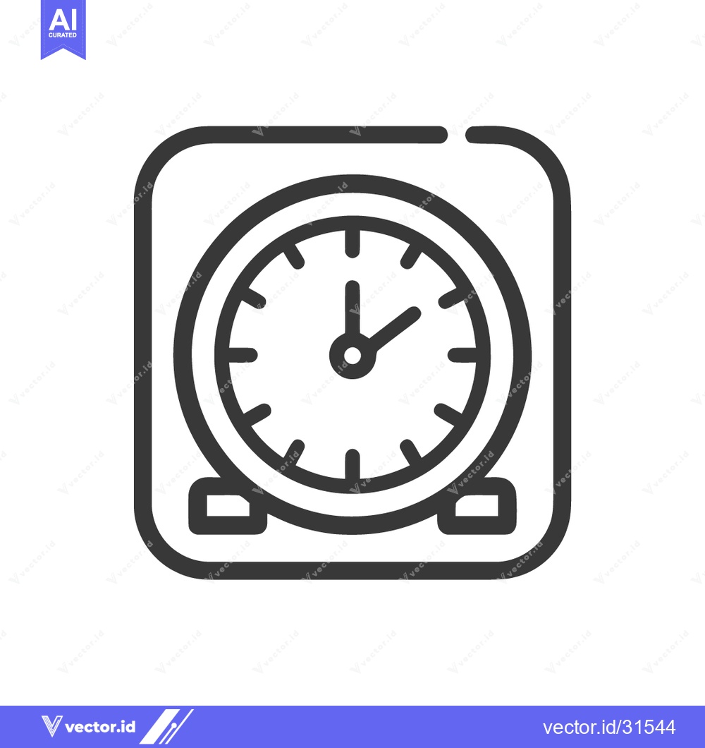 Premium Vector of Minimalist Clock Icon: Square Frame, Round Face, Bold Outline Design