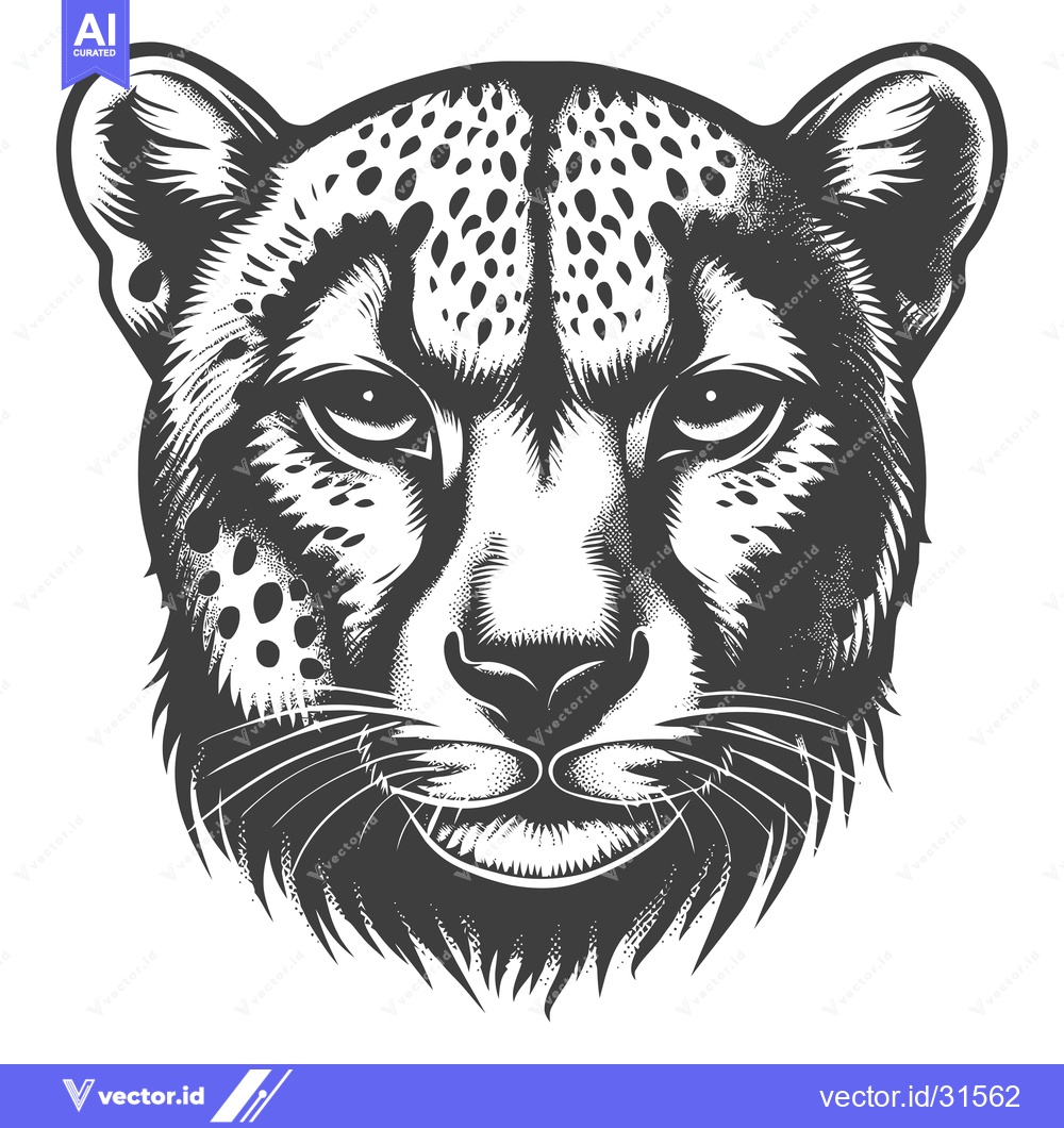 Premium Vector dari Close-up Black and White Illustration of a Cheetah's Face