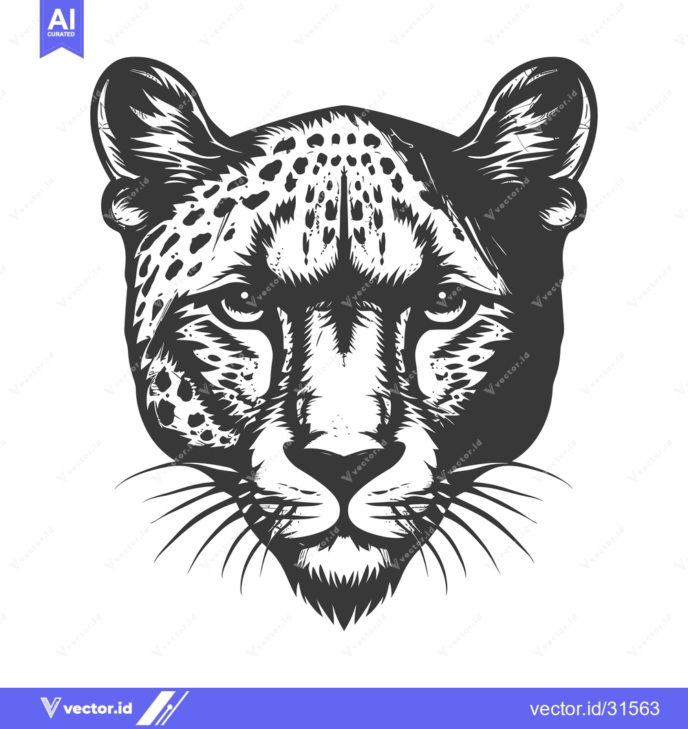 Premium Vector dari Close-up black and white illustration of a cheetah's head