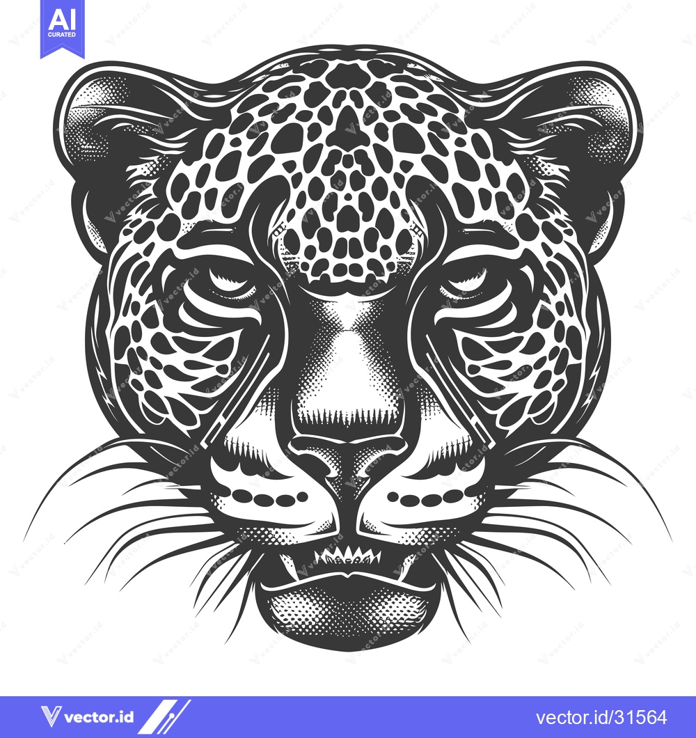 Premium Vector dari Close-up Black and White Illustration of a Leopard's Face