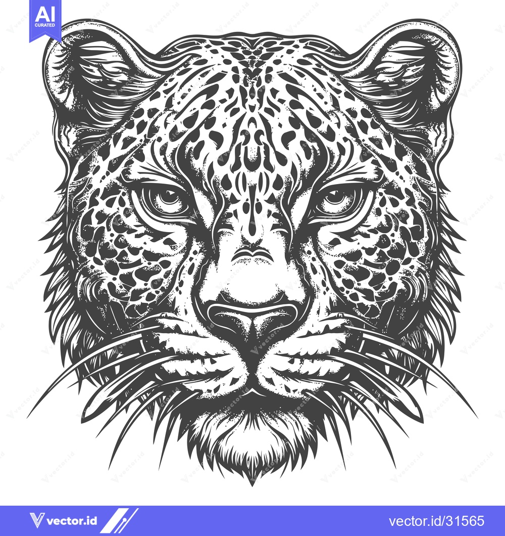 Premium Vector of Close-up Black and White Illustration of a Leopard's Face