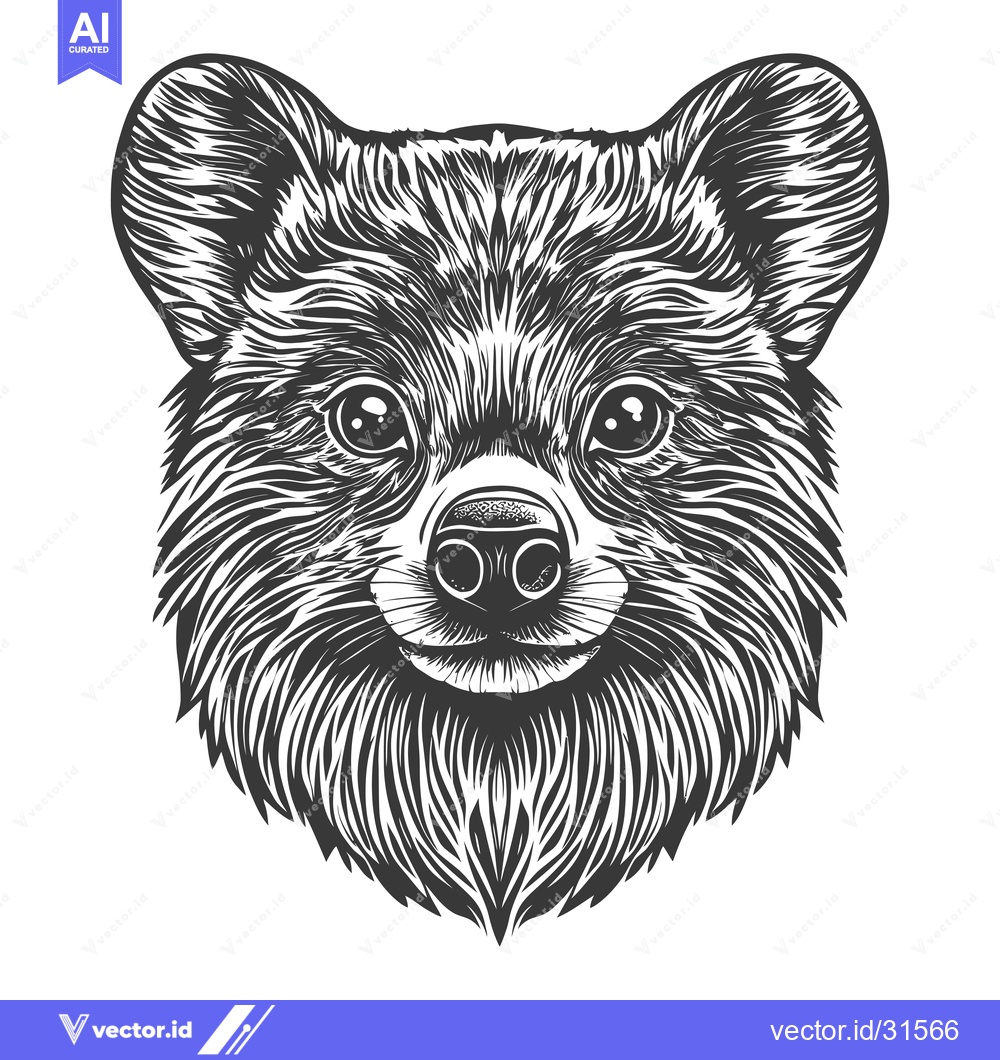 Premium Vector dari Close-up Black and White Line Drawing of a Bear's Face