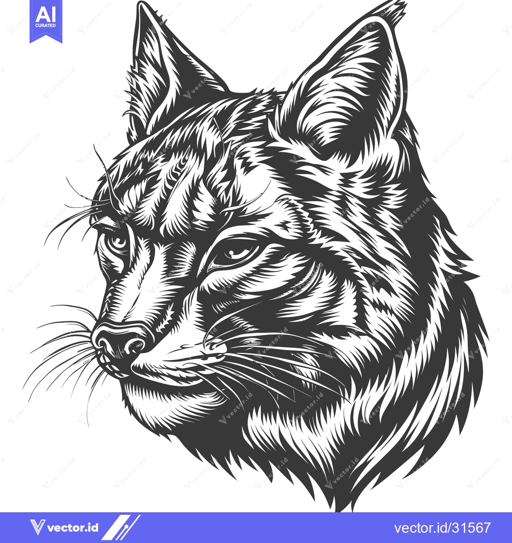 Premium Vector of Close-up Illustration of a Bobcat's Face in Black and White