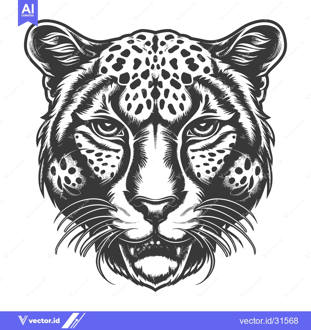 Premium Vector of Close-up Illustration of a Growling Cheetah's Head with Spotting Patte