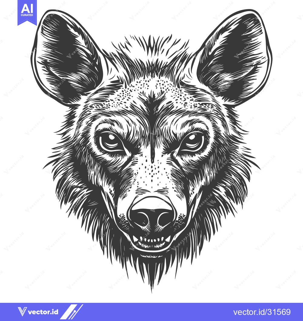 Premium Vector of Close-up Illustration of a Hyena's Head with an Aggressive Expression