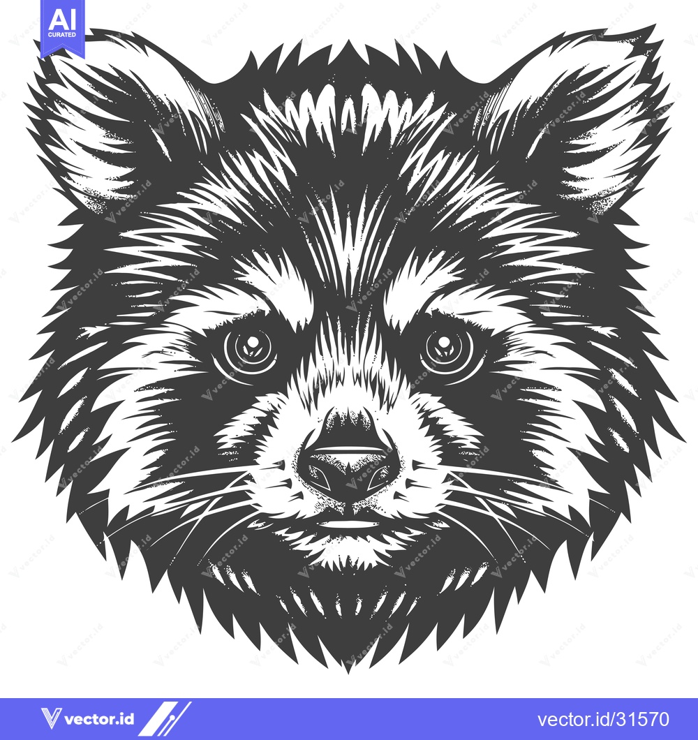 Premium Vector of Close-up illustration of a raccoon's face with detailed fur
