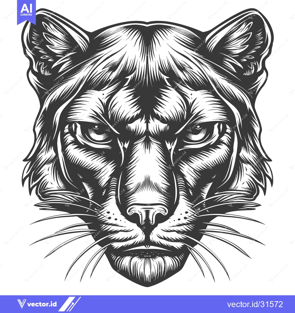 Premium Vector dari Close-up Monochrome Illustration of a Feline's Head